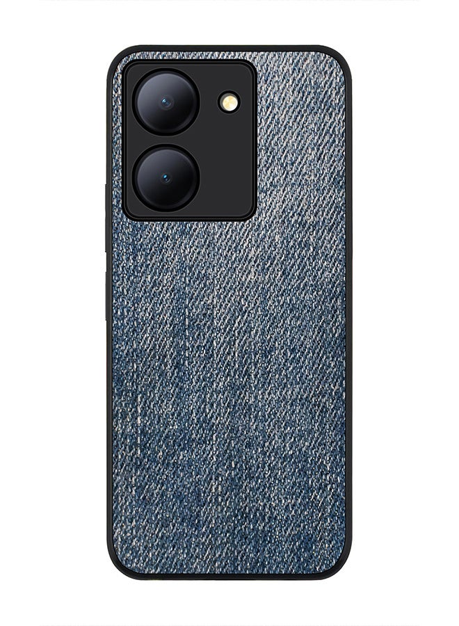 Stylizedd جراب قوي بحافة سوداء لهاتف Vivo Y27s/ Vivo Y27 5G، جراب ناعم ملائم لشكل الجسم بحواف مطاطية مرنة ومضاد للسقوط من مادة TPU Gel - طبعة دنيم داكنة - Image 1