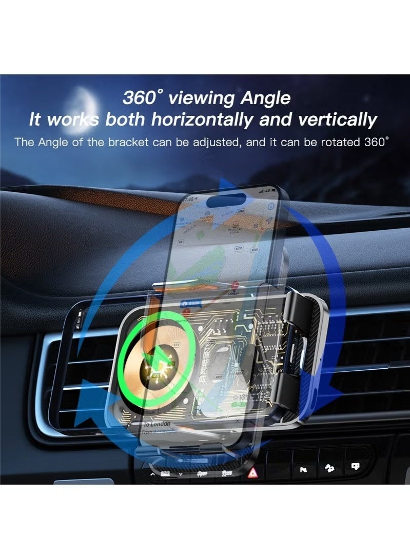 شاحن هاتف سيارة جبل اللاسلكي مع 15W الشحن السريع التلقائي المشبك جبل الهواء هواء الهاتف جبل متوافق مع جميع 4.7-7.2 بوصة الهاتف - Image 3