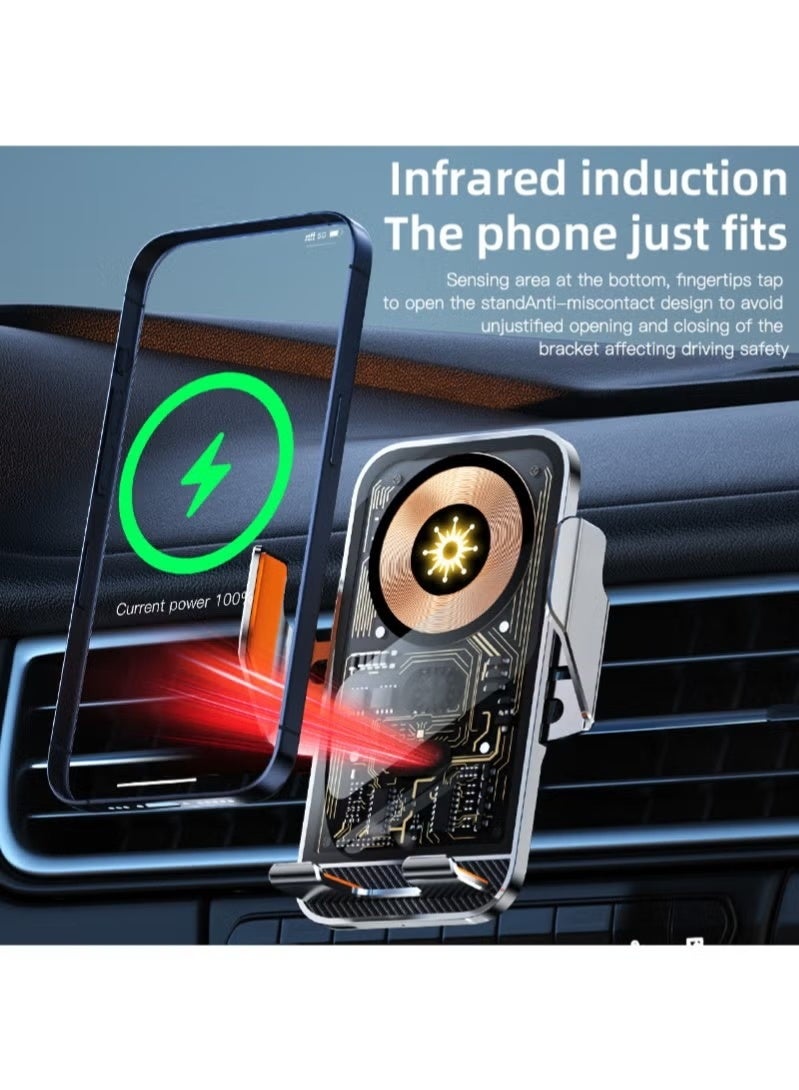 شاحن هاتف سيارة جبل اللاسلكي مع 15W الشحن السريع التلقائي المشبك جبل الهواء هواء الهاتف جبل متوافق مع جميع 4.7-7.2 بوصة الهاتف - Image 5