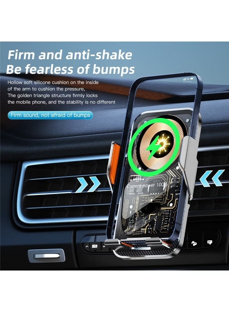 شاحن هاتف سيارة جبل اللاسلكي مع 15W الشحن السريع التلقائي المشبك جبل الهواء هواء الهاتف جبل متوافق مع جميع 4.7-7.2 بوصة الهاتف - Image 4