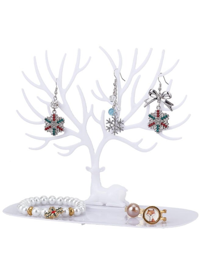 YOLOLAND Decorative Deer Antler Jewelry Display Stand, White Tree Design with Storage Tray, Necklace Earring Bracelet Organizer Tower - Image 1