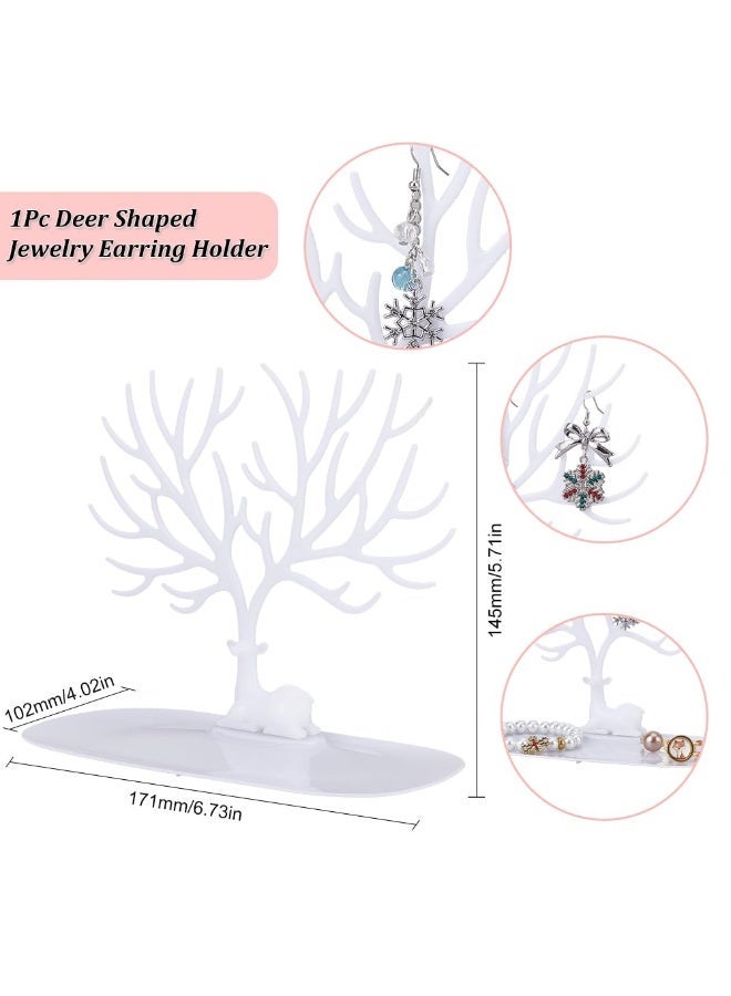 YOLOLAND Decorative Deer Antler Jewelry Display Stand, White Tree Design with Storage Tray, Necklace Earring Bracelet Organizer Tower - Image 2