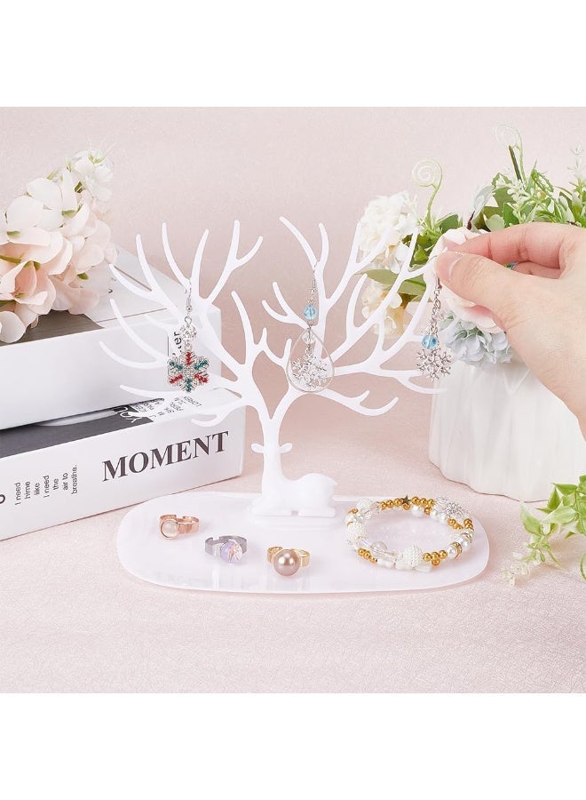 YOLOLAND Decorative Deer Antler Jewelry Display Stand, White Tree Design with Storage Tray, Necklace Earring Bracelet Organizer Tower - Image 3