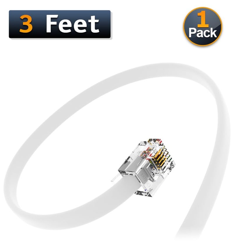AMZ Pro AmzPRO (1 Pack) 3 Feet Telephone Cord for Landline Phones RJ11 Cable, Pro Grade Phone Line Cord (3 ft, White) Made in USA - Image 2