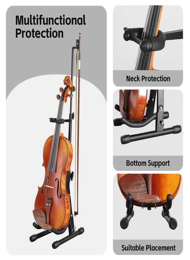 Augioth New Upgraded Anti-Tipping Design in Violin Stand with Bow Holder. Adjustable height, non-slip base, and protective head lock. Foldable and portable design for violins, violas, mandolins, and ukuleles.Gray Lockable - Image 3