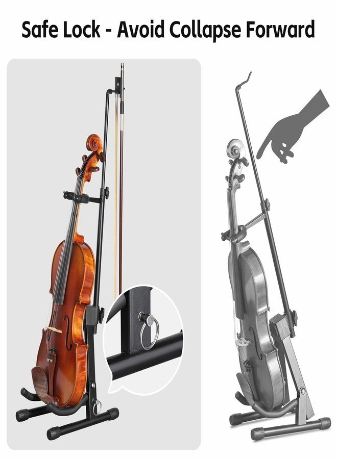 Augioth New Upgraded Anti-Tipping Design in Violin Stand with Bow Holder. Adjustable height, non-slip base, and protective head lock. Foldable and portable design for violins, violas, mandolins, and ukuleles.Gray Lockable - Image 2