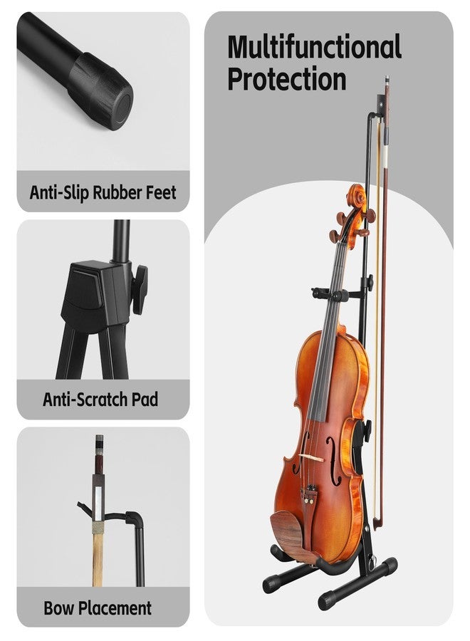 Augioth New Upgraded Anti-Tipping Design in Violin Stand with Bow Holder. Adjustable height, non-slip base, and protective head lock. Foldable and portable design for violins, violas, mandolins, and ukuleles.Gray Lockable - Image 4