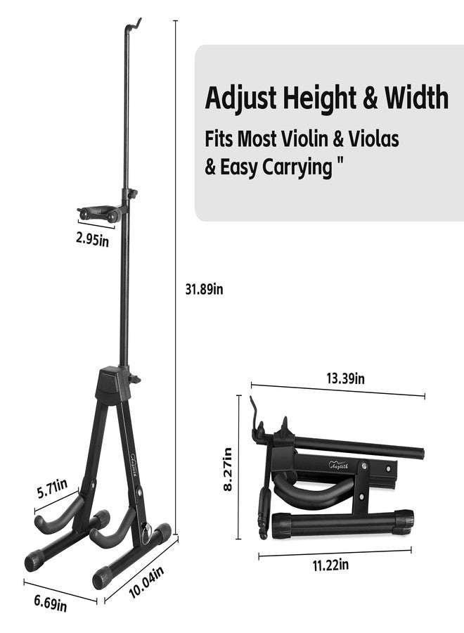 Augioth New Upgraded Anti-Tipping Design in Violin Stand with Bow Holder. Adjustable height, non-slip base, and protective head lock. Foldable and portable design for violins, violas, mandolins, and ukuleles.Gray Lockable - Image 5