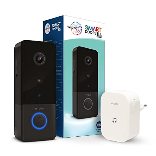Wipro Smart Wireless Doorbell | 2 MP 1080p Full HD Camera with Night Vision | AI Smart Motion Detection | Two-Way Communication | Wireless Chime with 52 Tunes | IP65 Protection | Black - Image 2