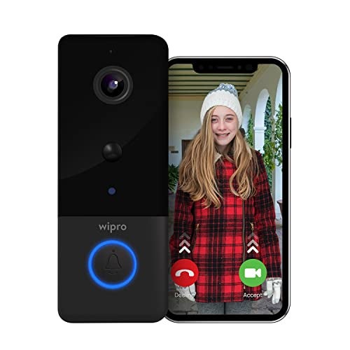 Wipro Smart Wireless Doorbell | 2 MP 1080p Full HD Camera with Night Vision | AI Smart Motion Detection | Two-Way Communication | Wireless Chime with 52 Tunes | IP65 Protection | Black - Image 1