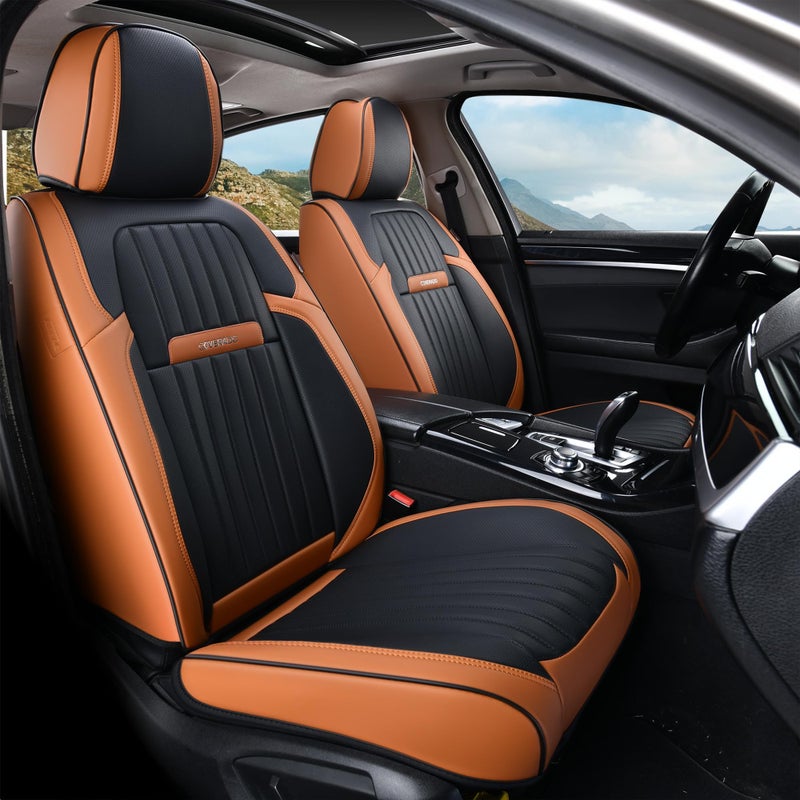 Coverado Car Seat Covers Front Seat Covers for Cars Waterproof 2Pack Car Seat Cushions Leather Carseat Seat Protectors Universal Seat Covers Fit for Most Sedans SUV Pickup TrucksBrownBlack