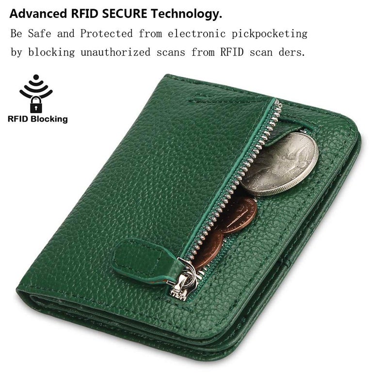 FT FUNTOR محفظة فنتور جلدية للنساء، محفظة صغيرة مدمجة قابلة للطي مع حماية RFID للنساء، باللون الأخضر الداكن - Image 3