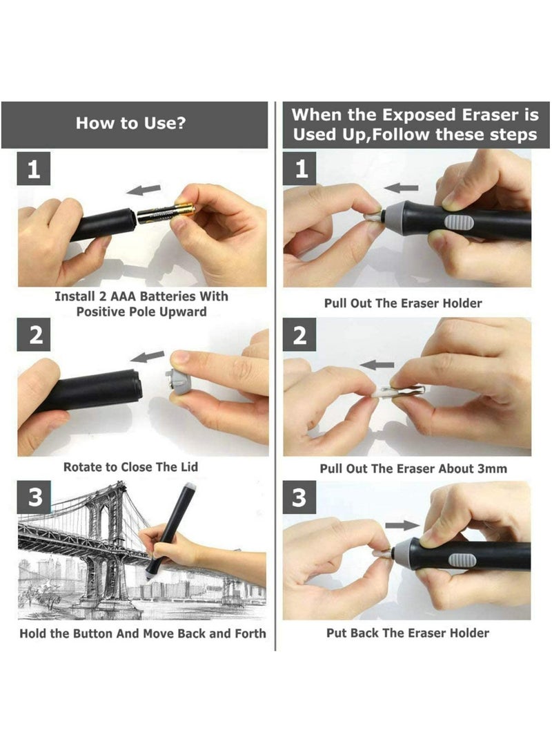 Battery Operated Electric Eraser Kit with 22 Replaceable Rubbers for Artists, Portable Automatic Eraser for Sketching, Drafting, and Drawing Pencils - Image 5