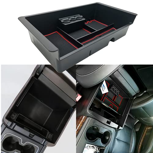 JOJOMARK منظم صينية وحدة التحكم المركزية JOJOMARK متوافق مع ملحقات GMC Sierra 2014-2018، (2015-2020) Yukon/Chevy Tahoe Silverado Suburban، صندوق تخزين مسند الذراع يستبدل 22817343 (أحمر) - Image 4