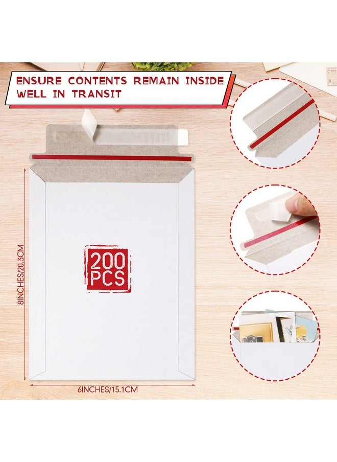 Fainne Fainne 200 Pieces 6x8 Inches Lightweight Photo Mailer Self Adhesive Cardboard Mailers Document Mailers Standard Envelope 250gsm Shipping Envelopes Photography Mailers for Documents, CD(White)  - Image 2