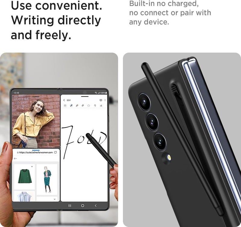 Tech Trendz TechTrendz Ultra Slim Premium Case for Samsung Galaxy Z Fold 4 with Built in Compact S Pen Holder and Storage Slot (Black) - Image 3