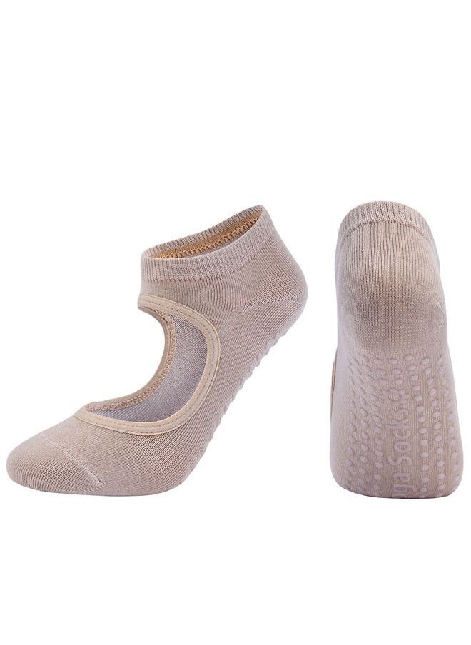 Ant Yoga Socks Pilates Socks Barre Ballet Socks, Non-slip Grip Socks Elastic Workout Sprot Socks for Women, Soft Comfortable Full Toe Grip Non-Slip Socks (Beige)  - Image 1