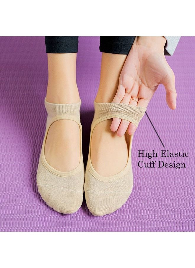 Ant Yoga Socks Pilates Socks Barre Ballet Socks, Non-slip Grip Socks Elastic Workout Sprot Socks for Women, Soft Comfortable Full Toe Grip Non-Slip Socks (Beige)  - Image 2