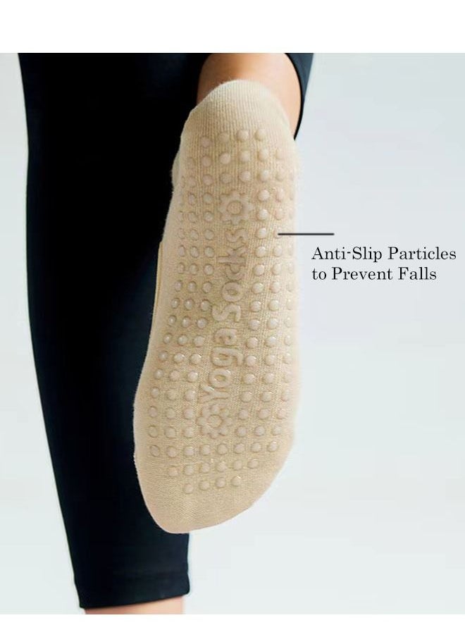 Ant Yoga Socks Pilates Socks Barre Ballet Socks, Non-slip Grip Socks Elastic Workout Sprot Socks for Women, Soft Comfortable Full Toe Grip Non-Slip Socks (Beige)  - Image 3