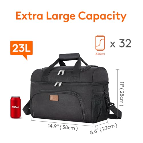 Lifewit Insulated Cooler Bag 32 Can Large Leakproof Beach Cooler Lightweight Portable Double Layer SoftSided Travel Ice Chest for Camping Kayaking Road Trips Grocery Shopping Black - Image 3
