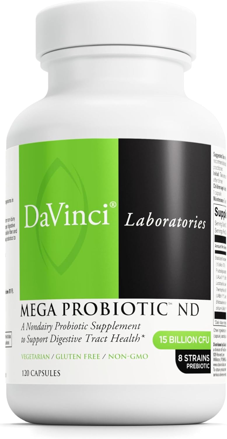 DAVINCI Labs Mega Probiotic ND  NonDairy Probiotic Supplement Supports Gut Digestive  Brain Health  Gut Health Support Supplement with NonDairy Complex  120 Vegetarian Caps - Image 1