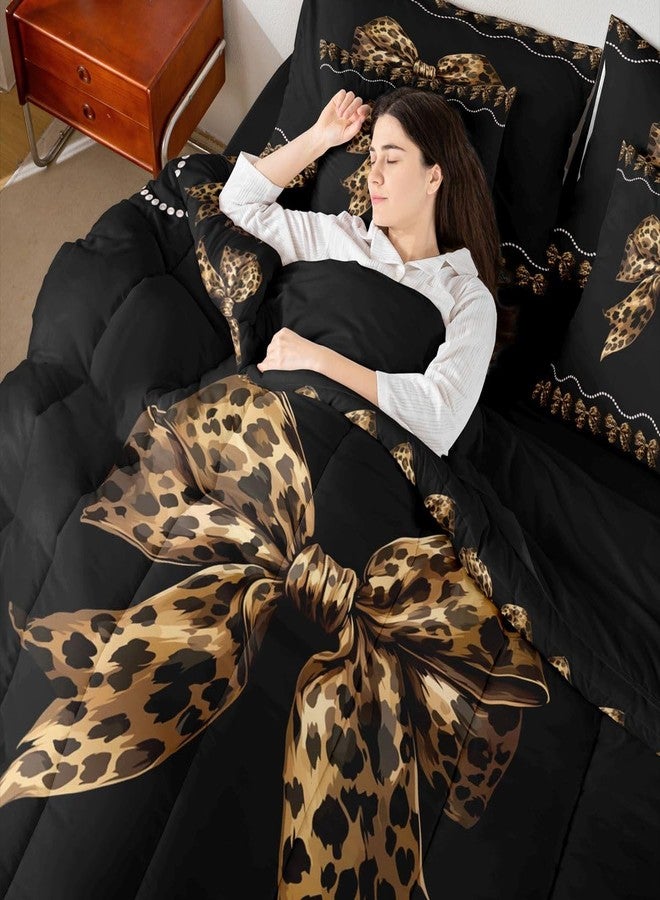Castle Fairy Leopard Print Bow Comforter Set with Sheets Cheetah African Animal Skin Print Bedding Sets Leopard Bowknot Modern Fashion All Season Bedroom Dorm Decor Lightweight Bed Set 7 Pcs Twin Size - Image 5