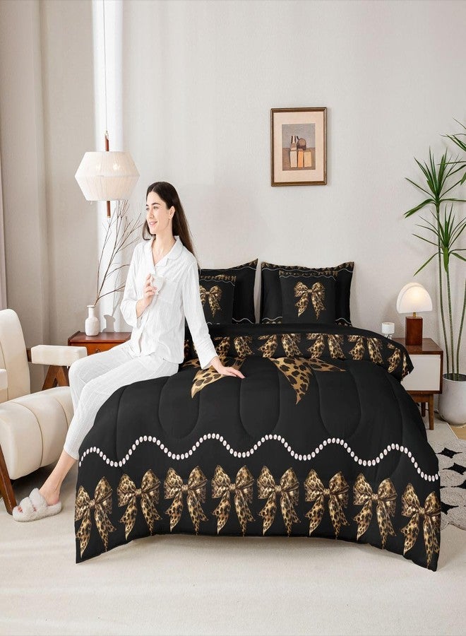 Castle Fairy Leopard Print Bow Comforter Set with Sheets Cheetah African Animal Skin Print Bedding Sets Leopard Bowknot Modern Fashion All Season Bedroom Dorm Decor Lightweight Bed Set 7 Pcs Twin Size - Image 4