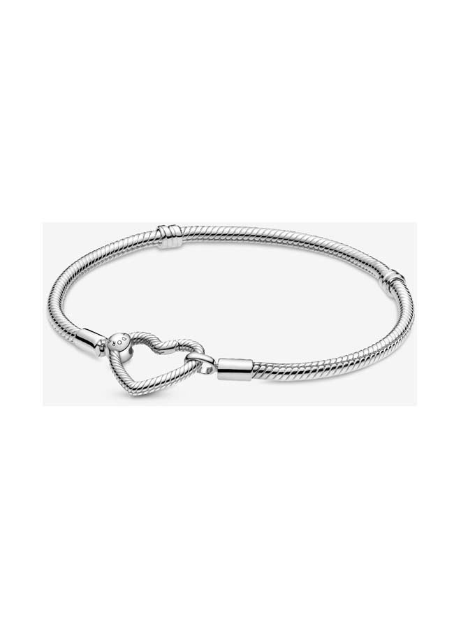 PANDORA Snake Chain Sterling Silver Bracelet with Heart Clasp - Image 1