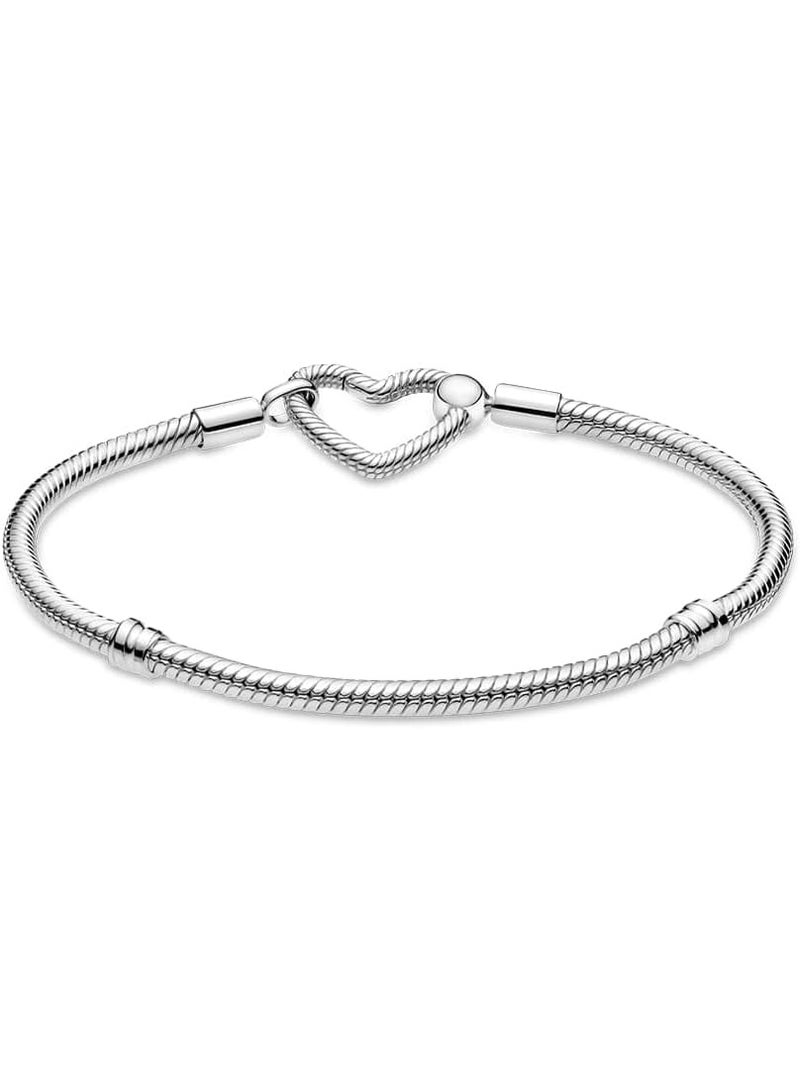 PANDORA Snake Chain Sterling Silver Bracelet with Heart Clasp - Image 2