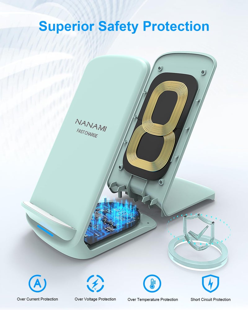 NANAMI Upgraded Fast Wireless Charger,Qi-Certified Wireless Charging Stand for Samsung Galaxy S24/S23/S22/S21/S20/S10/S9/Note 20 & Qi Phone Charger for iPhone 16/16 Plus/16 Pro/16 Pro Max/15/14/13/12 - Image 3