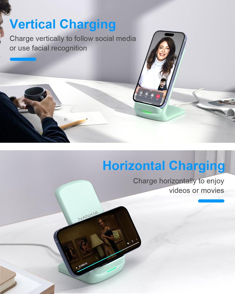 NANAMI Upgraded Fast Wireless Charger,Qi-Certified Wireless Charging Stand for Samsung Galaxy S24/S23/S22/S21/S20/S10/S9/Note 20 & Qi Phone Charger for iPhone 16/16 Plus/16 Pro/16 Pro Max/15/14/13/12 - Image 4