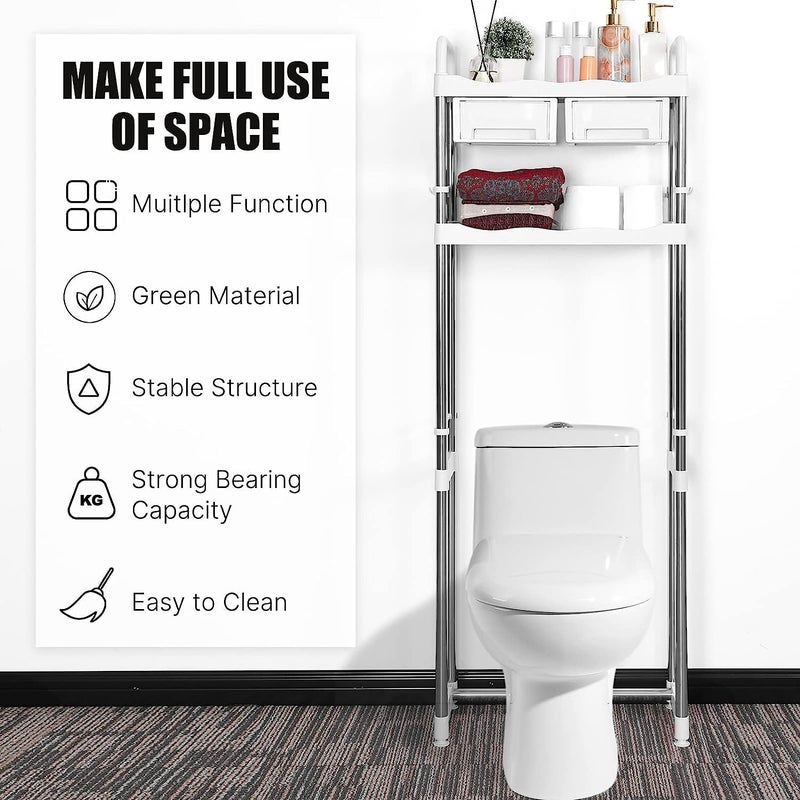 فيرست Over The Toilet Storage Rack Stand 2 Tier Shelf Toilet Washing Machine Shelf Bathroom Space Saving Organizer Shelf - Image 4