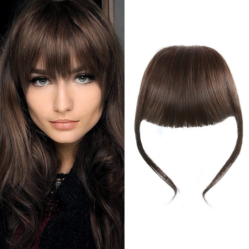 Shinon Hair Extension Bangs Thick Bangs Hair Clip in Human Hair Bang with Fringe Dark Brown Color - Image 1