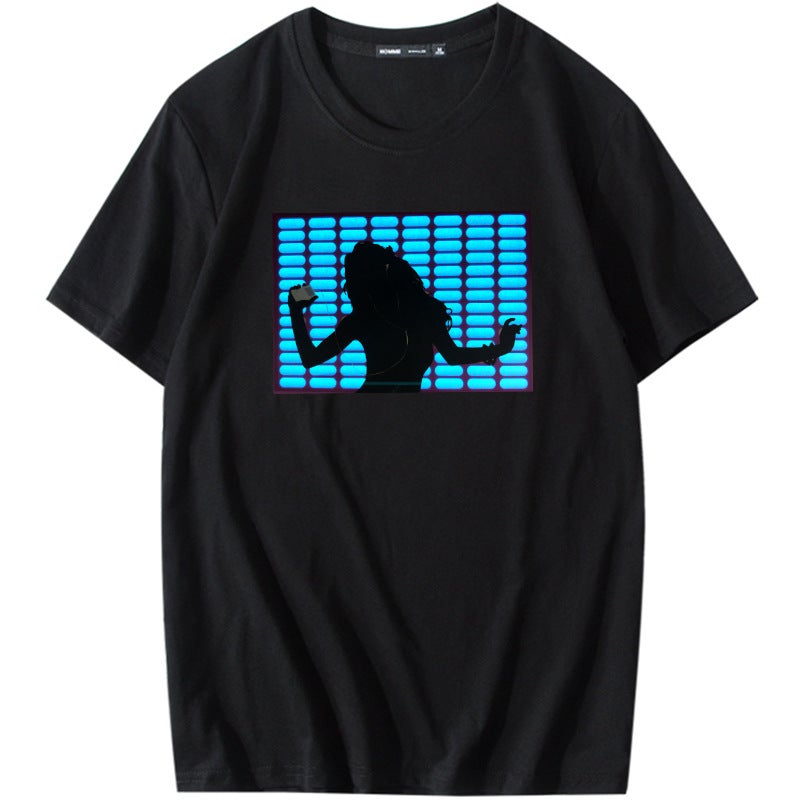 Tiktok same led voice-controlled luminous clothes luminous flash disco jumping couple round neck short sleeve cotton T-shirt men and women fashion 022 
