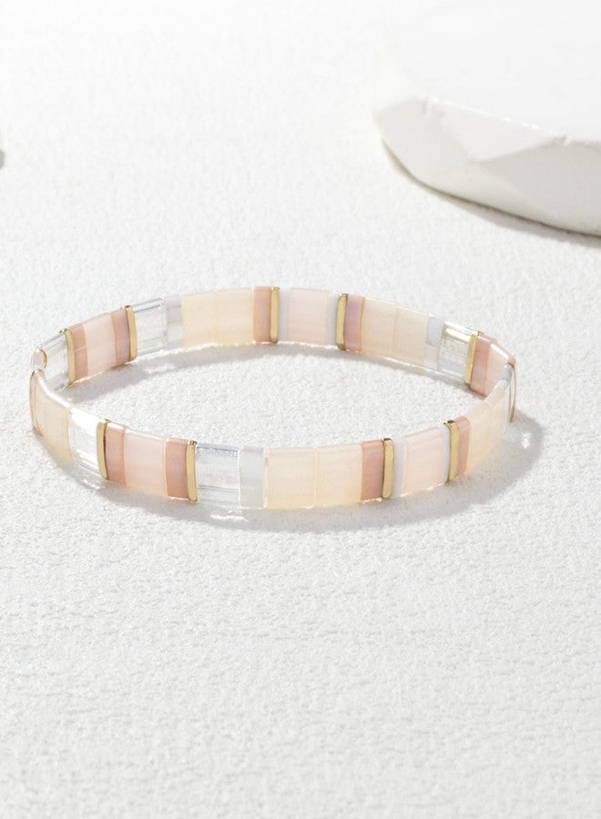 KELITCH Pearl Stretch Bracelets Stackable Women Bohemian Friendship Bracelets Rainbow Summer Jewelry (Pink 04G) - Image 4