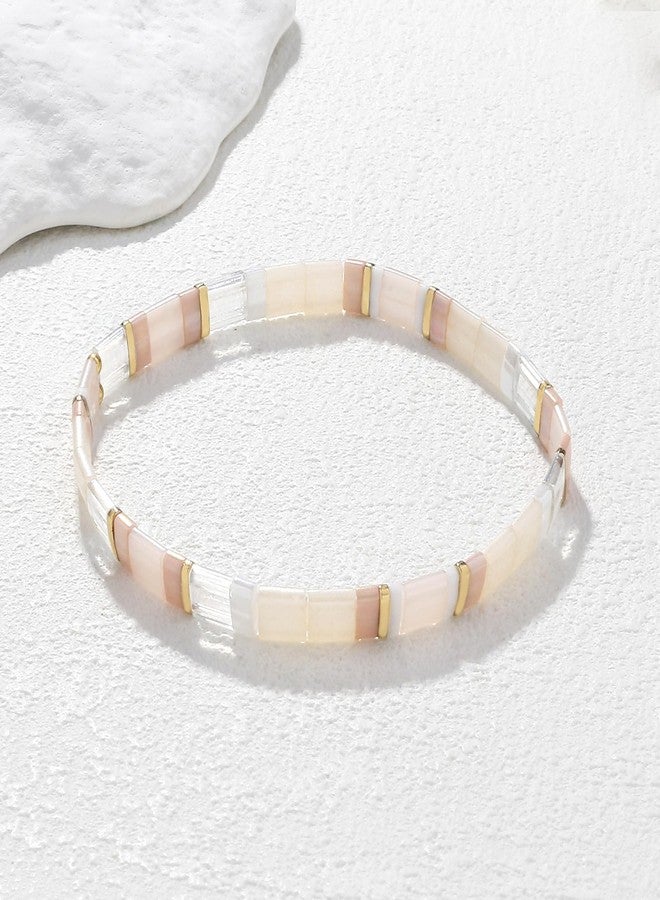 KELITCH Pearl Stretch Bracelets Stackable Women Bohemian Friendship Bracelets Rainbow Summer Jewelry (Pink 04G) - Image 3