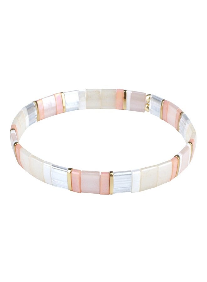 KELITCH Pearl Stretch Bracelets Stackable Women Bohemian Friendship Bracelets Rainbow Summer Jewelry (Pink 04G) - Image 1