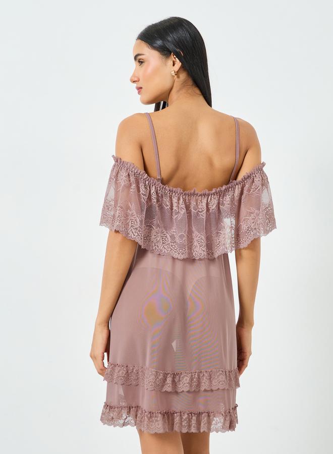 Take Two Brown Ruffle Lace Hem Slip Dress - Image 4