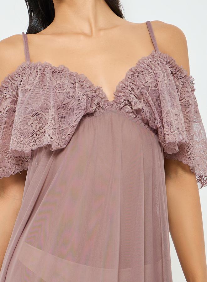 Take Two Brown Ruffle Lace Hem Slip Dress - Image 3
