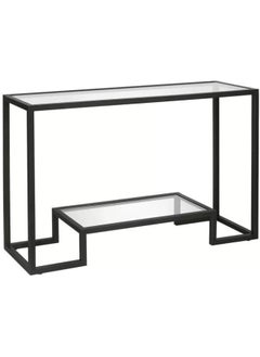YINZUO YINZUO Modern Console Table with 2-Tier Tempered Clear Glass Shelves – Metal Frame in Black or Gold, Entryway Sofa Table for Living Room, Bedroom, or Hallway (Matt Black, 140 cm)  - Image 1