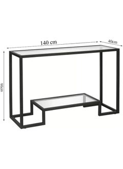 YINZUO YINZUO Modern Console Table with 2-Tier Tempered Clear Glass Shelves – Metal Frame in Black or Gold, Entryway Sofa Table for Living Room, Bedroom, or Hallway (Matt Black, 140 cm)  - Image 3