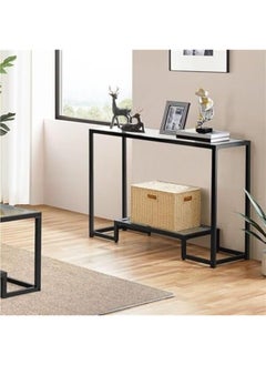 YINZUO YINZUO Modern Console Table with 2-Tier Tempered Clear Glass Shelves – Metal Frame in Black or Gold, Entryway Sofa Table for Living Room, Bedroom, or Hallway (Matt Black, 140 cm)  - Image 5