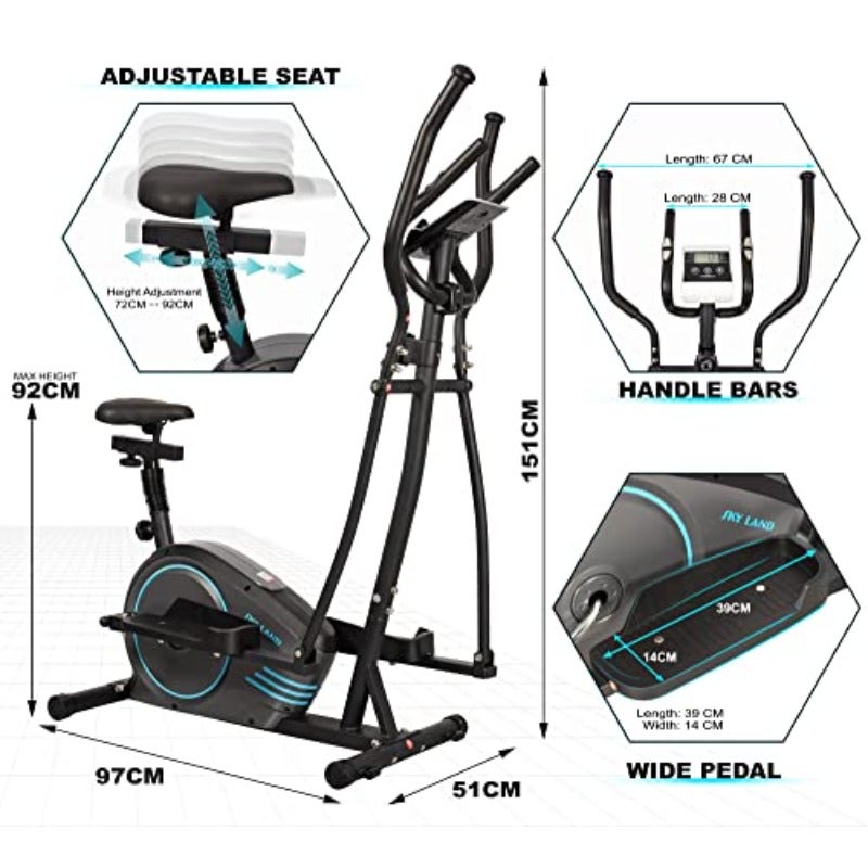 Fitness Exercise Bike Magnetic Elliptical Cross Trainer With FitShow App Bidirectional Roller 8-level Resistance Multifunction Display Tablet Rack For Home Gym Workout EM-1563 Eight resistance levels LCD display and Bluetooth connectivity for elliptical cycling cardio and home fitness training. - Image 5