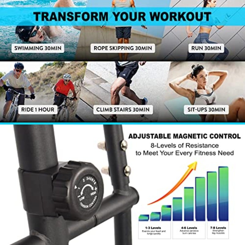 Fitness Exercise Bike Magnetic Elliptical Cross Trainer With FitShow App Bidirectional Roller 8-level Resistance Multifunction Display Tablet Rack For Home Gym Workout EM-1563 Eight resistance levels LCD display and Bluetooth connectivity for elliptical cycling cardio and home fitness training. - Image 4