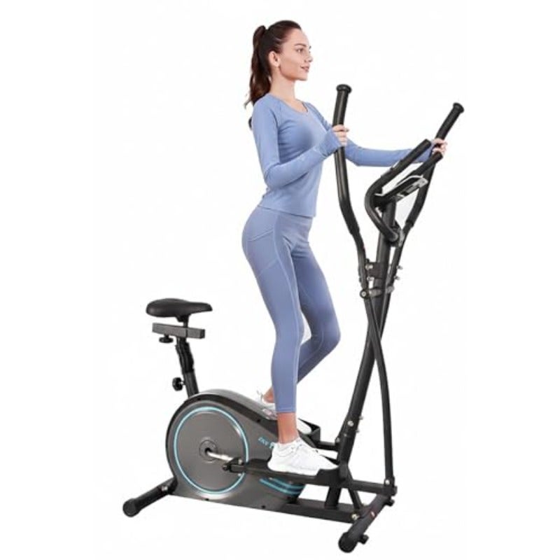 Fitness Exercise Bike Magnetic Elliptical Cross Trainer With FitShow App Bidirectional Roller 8-level Resistance Multifunction Display Tablet Rack For Home Gym Workout EM-1563 Eight resistance levels LCD display and Bluetooth connectivity for elliptical cycling cardio and home fitness training. - Image 1