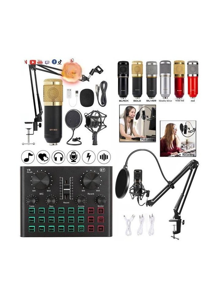 Professional Condenser Microphone Kit with V8 Plus Live Sound Card, Spectrum Button Light, Wireless Bluetooth Voice Changer Device, Studio Recording, Podcasting,,Plug-and-Play USB  Mic  - Image 1