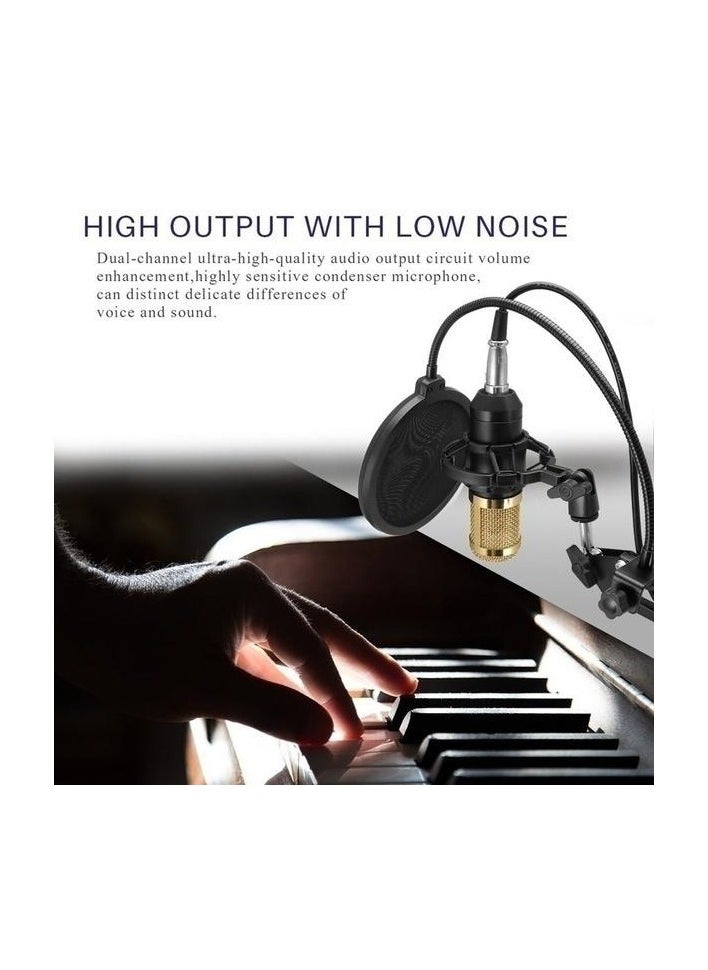 Professional Condenser Microphone Kit with V8 Plus Live Sound Card, Spectrum Button Light, Wireless Bluetooth Voice Changer Device, Studio Recording, Podcasting,,Plug-and-Play USB  Mic