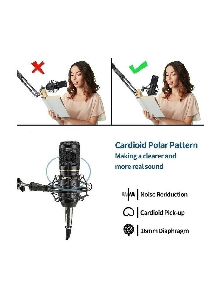 Professional Condenser Microphone Kit with V8 Plus Live Sound Card, Spectrum Button Light, Wireless Bluetooth Voice Changer Device, Studio Recording, Podcasting,,Plug-and-Play USB  Mic