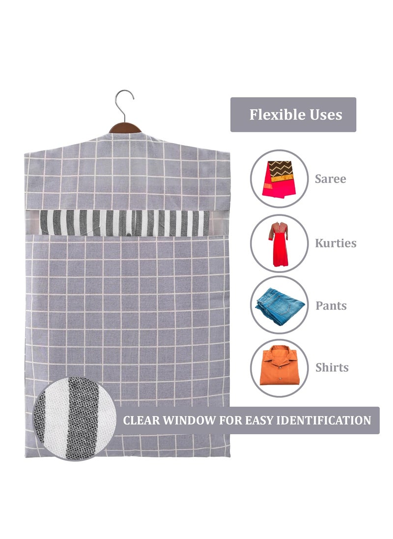 Kuber Industries Kuber Industries 2 Pcs Almirah Clothes Packing Bags Hanging Clothes Cover for TShirts Pants Shirts Salwar Suit Dress Organizer for WardrobeTravel with Zip Printed Light Grey Brown  - Image 4