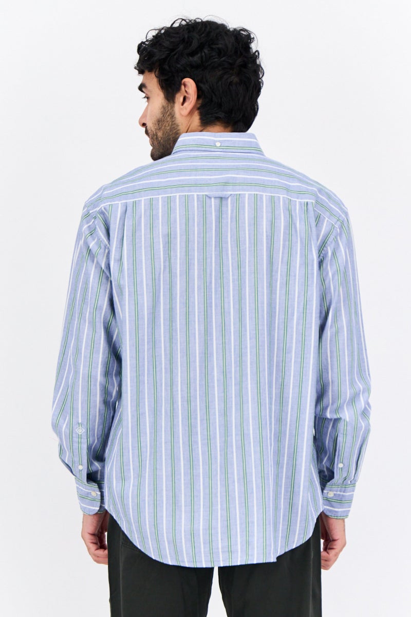 GANT Men Relaxed Fit Stripped Long Sleeve Casual Shirt, Blue Combo - Image 3